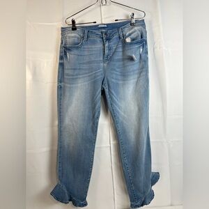 Project Runway Womens Stretch Crop Jeans Light Wash Ruffed Hem Size 14